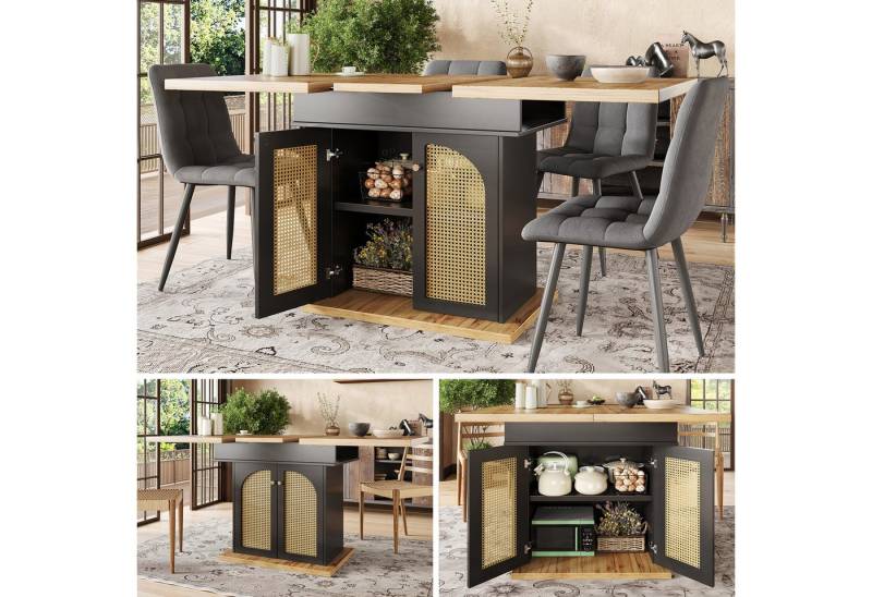 STILVORA Esstisch ausziehbar Küchentisch Buffetschrank Anrichte für 4-6 Personen (mit PE Rattan-Türen (110-140x80 cm) – Platzsparend für Küche & Wohnzimmer, mit verstecktem Stauraum, beidseitig erweiterbar) von STILVORA
