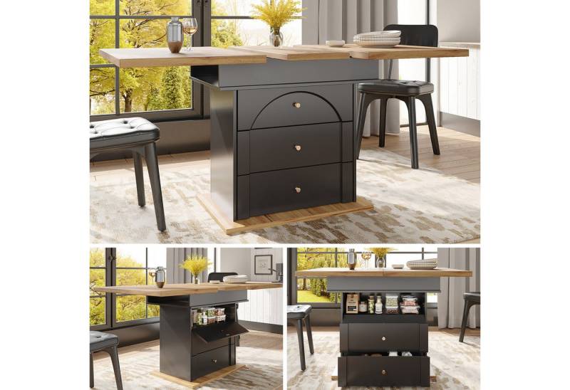 STILVORA Esstisch ausziehbar Küchentisch klappbarer Buffetschrank Anrichte mit Schublade (Ausziehbarer Teleskoptisch 110-140 cm, Platzsparend & Multifunktional) von STILVORA