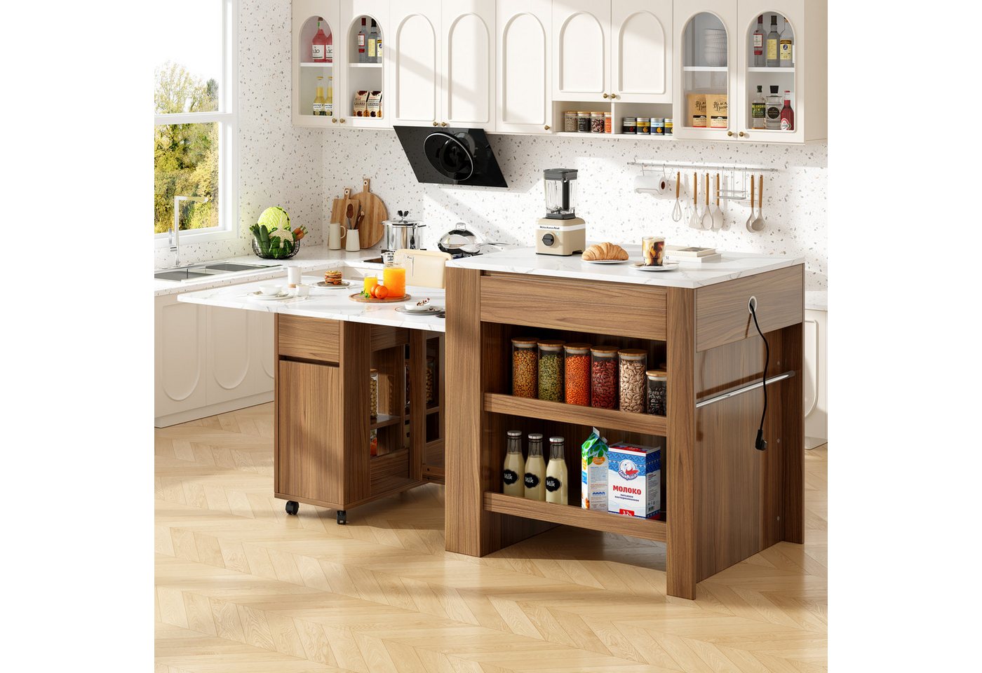 STILVORA Esstisch ausziehbar mit Stauraum,Bartisch Kücheninsel mit Steckdose&Schubladen (1-St) von STILVORA