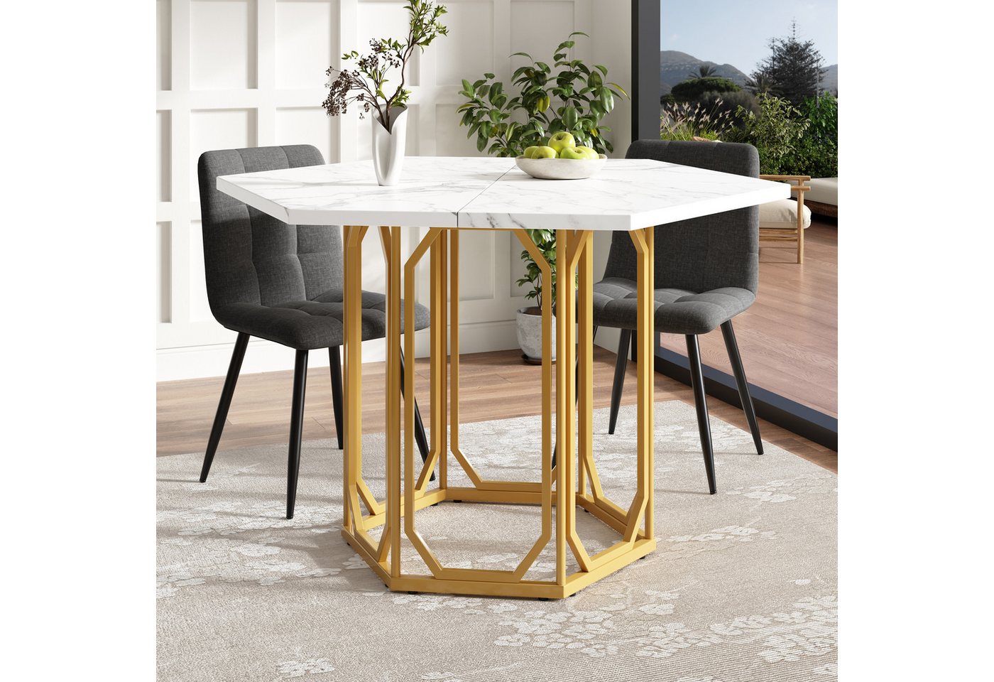 STILVORA Esstisch mit Marmormuster-Platte,Sechseckiger Küchentisch Beistelltisch,Gold (mit Goldmetallbeinen, 110x95 cm, ideal für Esszimmer, Wohnzimmer und Küche, verstellbare Füße, modernes Design) STILVORA Esstisch mit Marmormuster-Platte,Sechseckiger Küchentisch Beistelltisch,Gold (mit Goldmetallbeinen, 110x95 cm, ideal für Esszimmer, Wohnzimmer und Küche, verstellbare Füße, modernes Design) von STILVORA