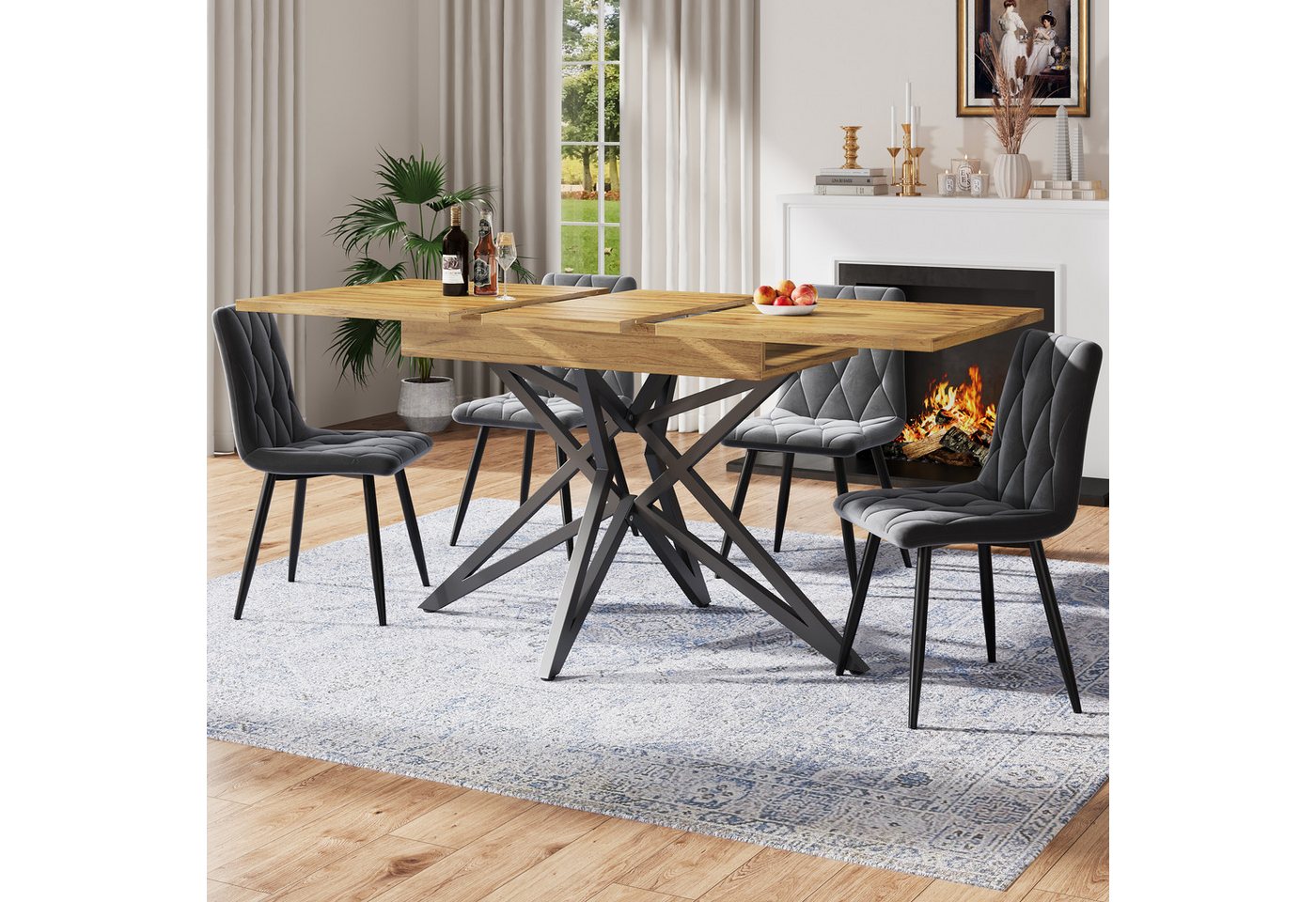 STILVORA Esstisch mit Walnussholz-Platte,Küchentisch Beistelltisch mit schwarze Beine (Ausziehbarer Esstisch 120x80 cm, Walnussholz/Marmorimitat, Sternförmige Metallbeine, 1-St., 120/160 x 80 x 66,1 cm) STILVORA Esstisch mit Walnussholz-Platte,Küchentisch Beistelltisch mit schwarze Beine (Ausziehbarer Esstisch 120x80 cm, Walnussholz/Marmorimitat, Sternförmige Metallbeine, 1-St., 120/160 x 80 x 66,1 cm) von STILVORA