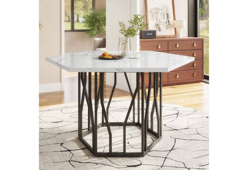 STILVORA Esstisch sechseckiger Couchtisch mit Metallhalterung,Marmor-Küchentisch (schlichter ästhetischer Couchtisch, 1-St., 115.5*100*75 cm), Marmor-Esstisch mit schwarzes Metallzweiggestell von STILVORA