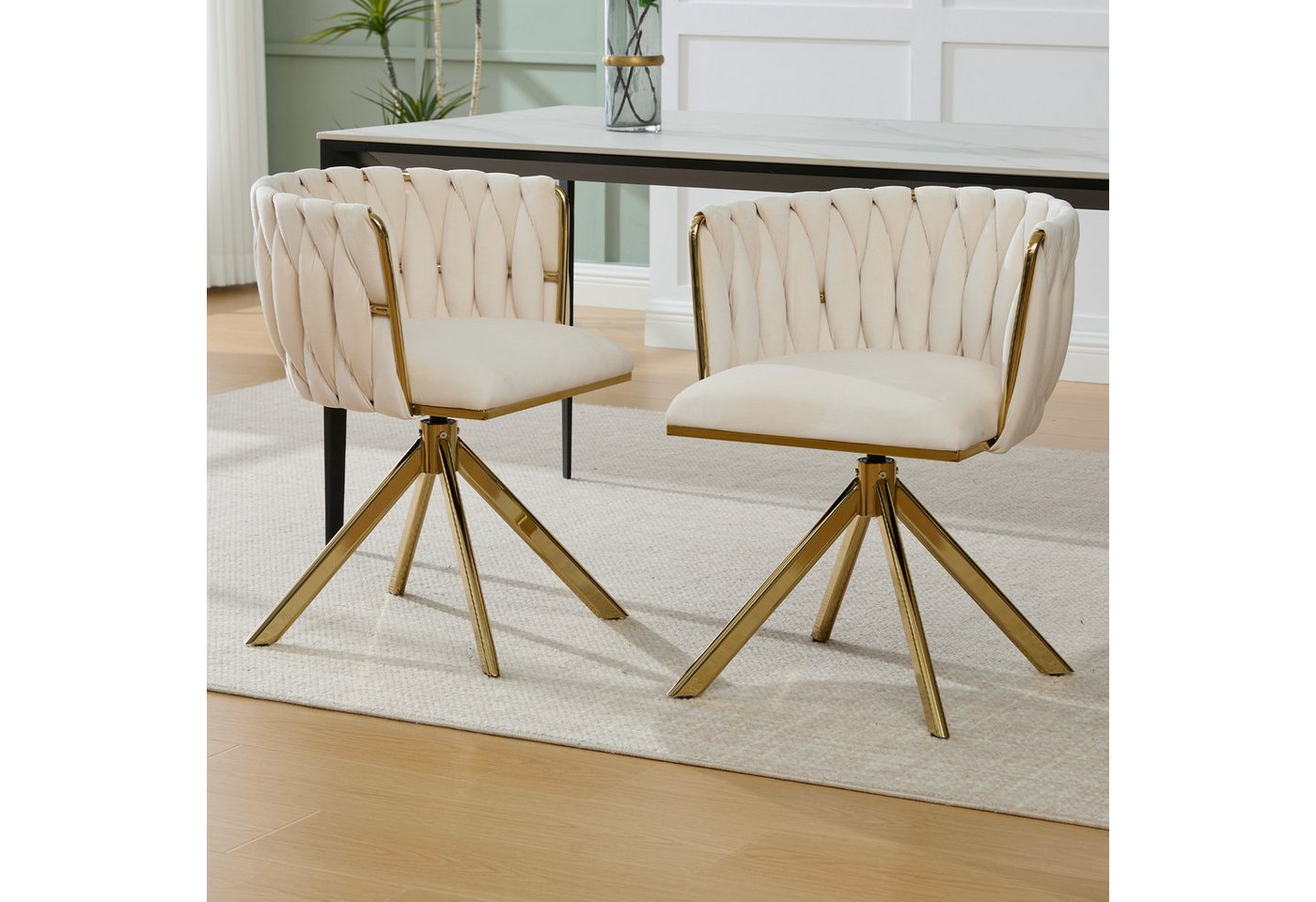 STILVORA Esszimmerstuhl mit goldenen Beinen,Bürostuhl Ankleidestuhl aus Samtstoff,Elfenbein (2 St) von STILVORA
