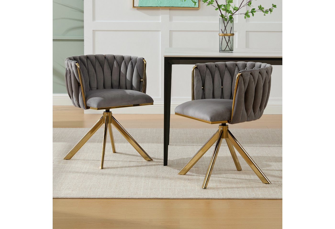 STILVORA Esszimmerstuhl mit goldenen Beinen,Bürostuhl Ankleidestuhl aus Samtstoff,Grau (2 St) von STILVORA