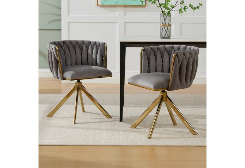 STILVORA Esszimmerstuhl mit goldenen Beinen,Bürostuhl Ankleidestuhl aus Samtstoff,Grau (2 St) von STILVORA