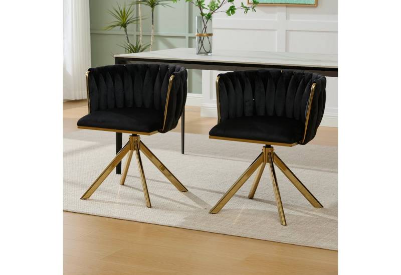 STILVORA Esszimmerstuhl mit goldenen Beinen,Bürostuhl Ankleidestuhl aus Samtstoff,Schwarz (2 St) von STILVORA