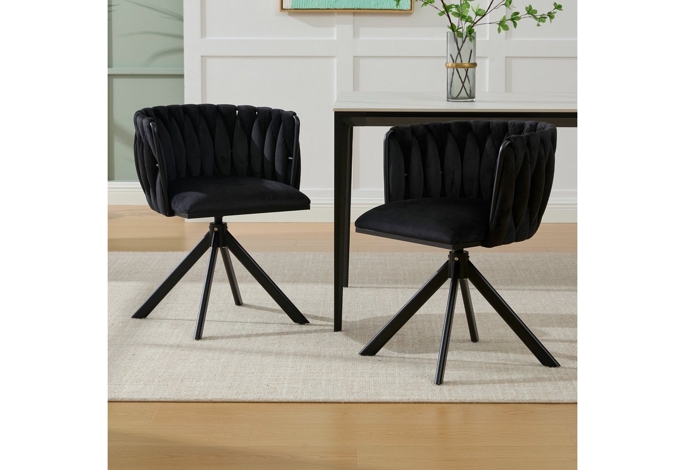 STILVORA Esszimmerstuhl mit schwarzen Beinen,Bürostuhl Ankleidestuhl aus Samtstoff,Schwarz (2 St) von STILVORA