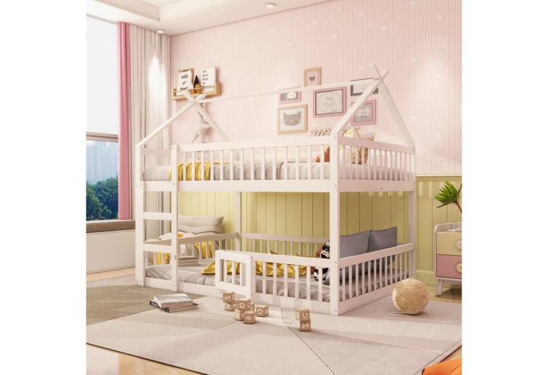 STILVORA Etagenbett 140×200 Kinderbett mit Matratze,Bettgestell mit Treppe & Schutztür (Etagenbett-Rahmen, 140x200 cm), mit Matratze von STILVORA