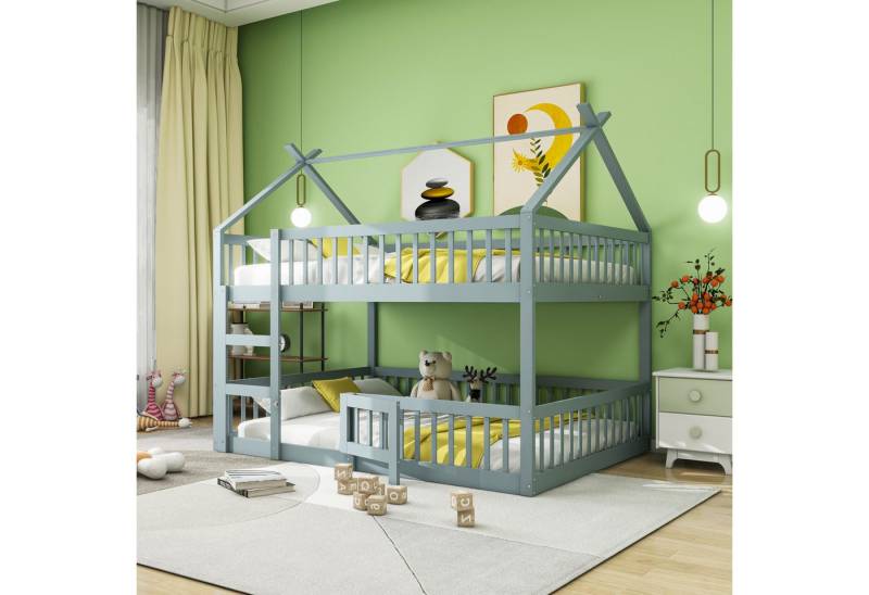 STILVORA Etagenbett 140×200 Kinderbett mit Matratze,Bettgestell mit Treppe & Schutztür (Etagenbett-Rahmen, 140x200 cm), mit Matratze von STILVORA