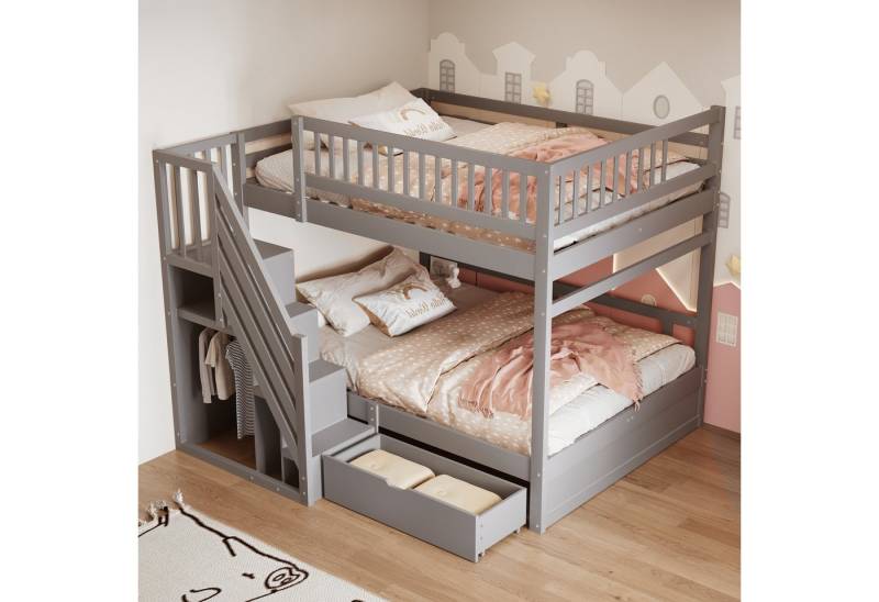 STILVORA Etagenbett 140×200 mit Stauraum,Hochbett mit Leiter,Lattenrost&Sicherheitsgitter (mit Stauraum & Sicherheitsleiter - Kinderbett mit Lattenrost, Hochsicherheitsgeländer und Stauschubladen, für Jugendliche und Gäste 140x200 cm), Inklusive Matratze von STILVORA