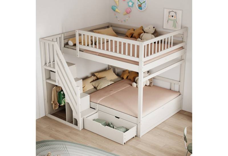 STILVORA Etagenbett 140×200 mit Stauraum,Hochbett mit Leiter,Lattenrost&Sicherheitsgitter (mit Stauraum & Sicherheitsleiter - Kinderbett mit Lattenrost, Hochsicherheitsgeländer und Stauschubladen, für Jugendliche und Gäste 140x200 cm), Inklusive Matratze von STILVORA