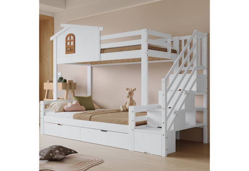 STILVORA Etagenbett 90/120x200 mit Stauraum,Kinderbett Bettgestell mit Schubladen&Fenster von STILVORA