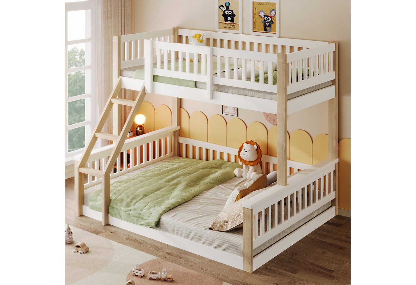 STILVORA Etagenbett 90/140x200 mit Matratze&Geländer,Jugendbett Holzbett mit Leiter (mit Leiter und sicherem Bettgitter, platzsparendes Doppelbett, 90x200cm+140x200cm), ohne Matratze von STILVORA