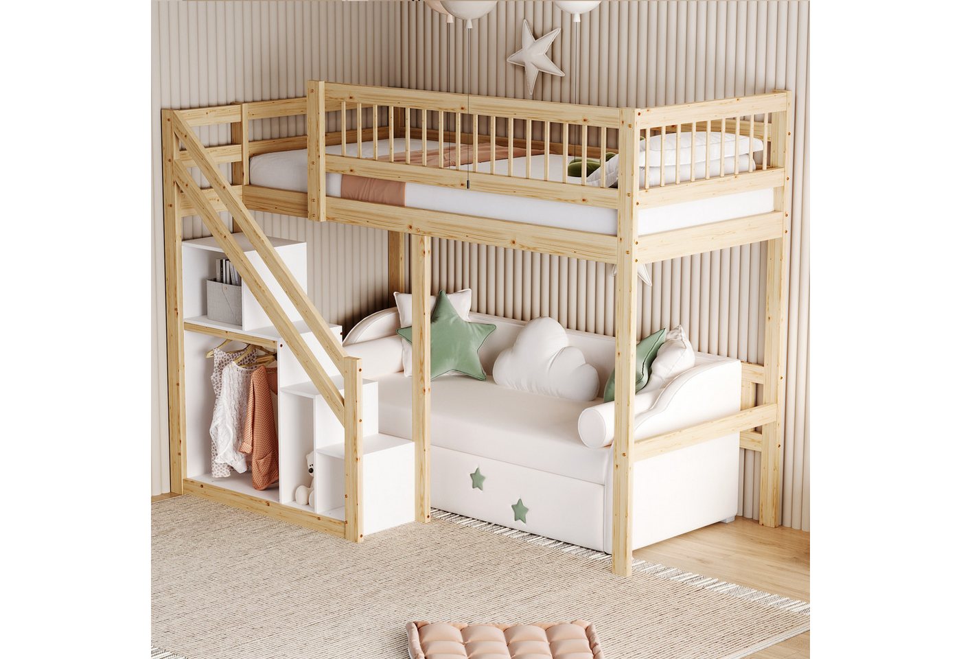 STILVORA Etagenbett 90×200 Jugendbett mit Matratze,Kinderbett mit Stauraum und Treppe (Jugendbett, Einzelbett, Massivholzrahmen, 90x200 cm), ohne Matratze von STILVORA
