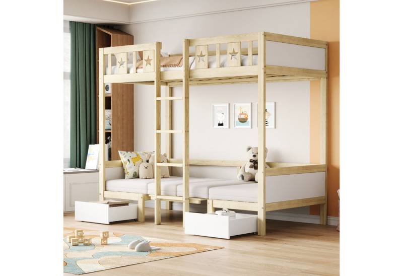 STILVORA Etagenbett 90×200 Kinderbett mit Leiter und Schubladen,Bettgestell ohne Matratze (Kopfteil in Form eines Hauses, 90 x 200 cm), ohne Matratze von STILVORA