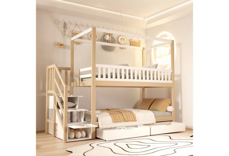 STILVORA Etagenbett 90×200 Kinderbett mit Matratze,Bettgestell mit Stauraum und Leiter (Kinderbett,mit Sicherheitsgitter und Leiter mit Ablageschubladen, 90 x 200 cm), mit Matratze von STILVORA
