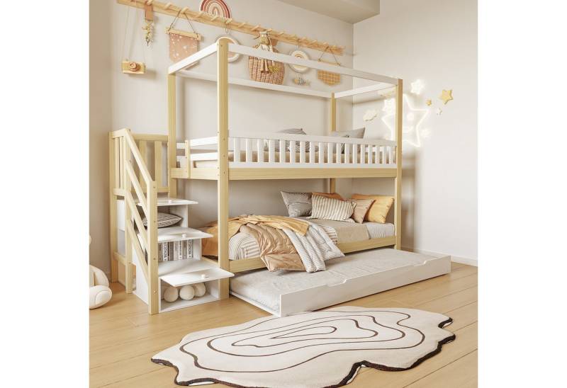 STILVORA Etagenbett 90×200 Kinderbett mit Matratze,Bettgestell mit Stauraum und Leiter (Kinderbett,mit Sicherheitsgitter und Leiter mit Ablageschubladen, 90 x 200 cm), mit Matratze von STILVORA