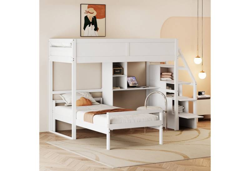 STILVORA Etagenbett 90×200 Kinderbett mit Matratze,Bettgestell mit Stauraum und Tisch (mit Schreibtisch-Staufach, mit Hochzaun-Design und zwei-in-eins Funktion, 90x200 cm), mit Matratze von STILVORA
