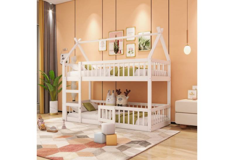 STILVORA Etagenbett 90×200 Kinderbett mit Matratze,Bettgestell mit Treppe & Schutztür (Etagenbett-Rahmen, 90x200 cm), mit Matratze von STILVORA