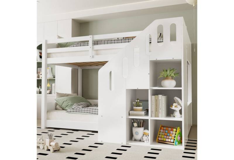 STILVORA Etagenbett 90×200 Kinderbett mit Matratze,Funktionsbett mit Stautraum & Treppen (90*200cm), multifunktionales Kinderbett, Mit Treppen und Schließfächern von STILVORA