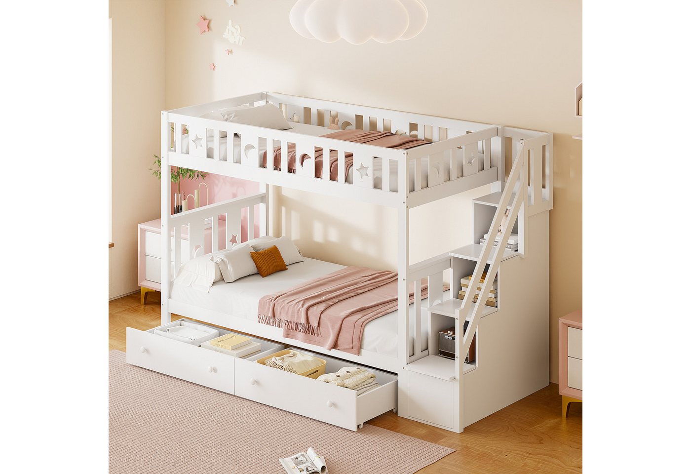 STILVORA Etagenbett 90×200 Kinderbett mit treppe & Stauraum,Etagenbett ohne Matratze STILVORA Etagenbett 90×200 Kinderbett mit treppe & Stauraum,Etagenbett ohne Matratze von STILVORA