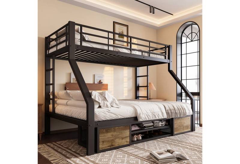 STILVORA Etagenbett 90x200 mit Matratze&Schuhschrank,Jugendbett Eisenbett mit Staufächern (mit Leiter, Sicherheitsgeländer und integriertem Schuhschrank, 90×200 cm & 140×200 cm), ohne Matratze von STILVORA