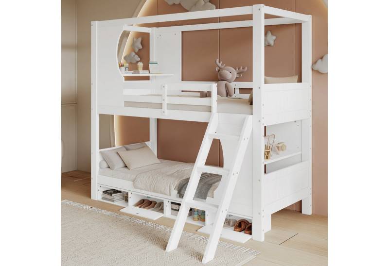 STILVORA Etagenbett 90x200 mit Stauraum,Jugendbett Kinderbett mit Tisch&Schuhschrank von STILVORA