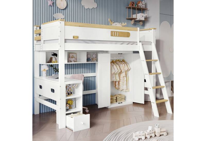 STILVORA Etagenbett 90x200 mit Stauraum&Matratze,Jugendbett Holzbett mit Schreibtisch (Etagenbett, mit Tisch und Kleiderschrank, 90x200 cm), ohne Matratze von STILVORA