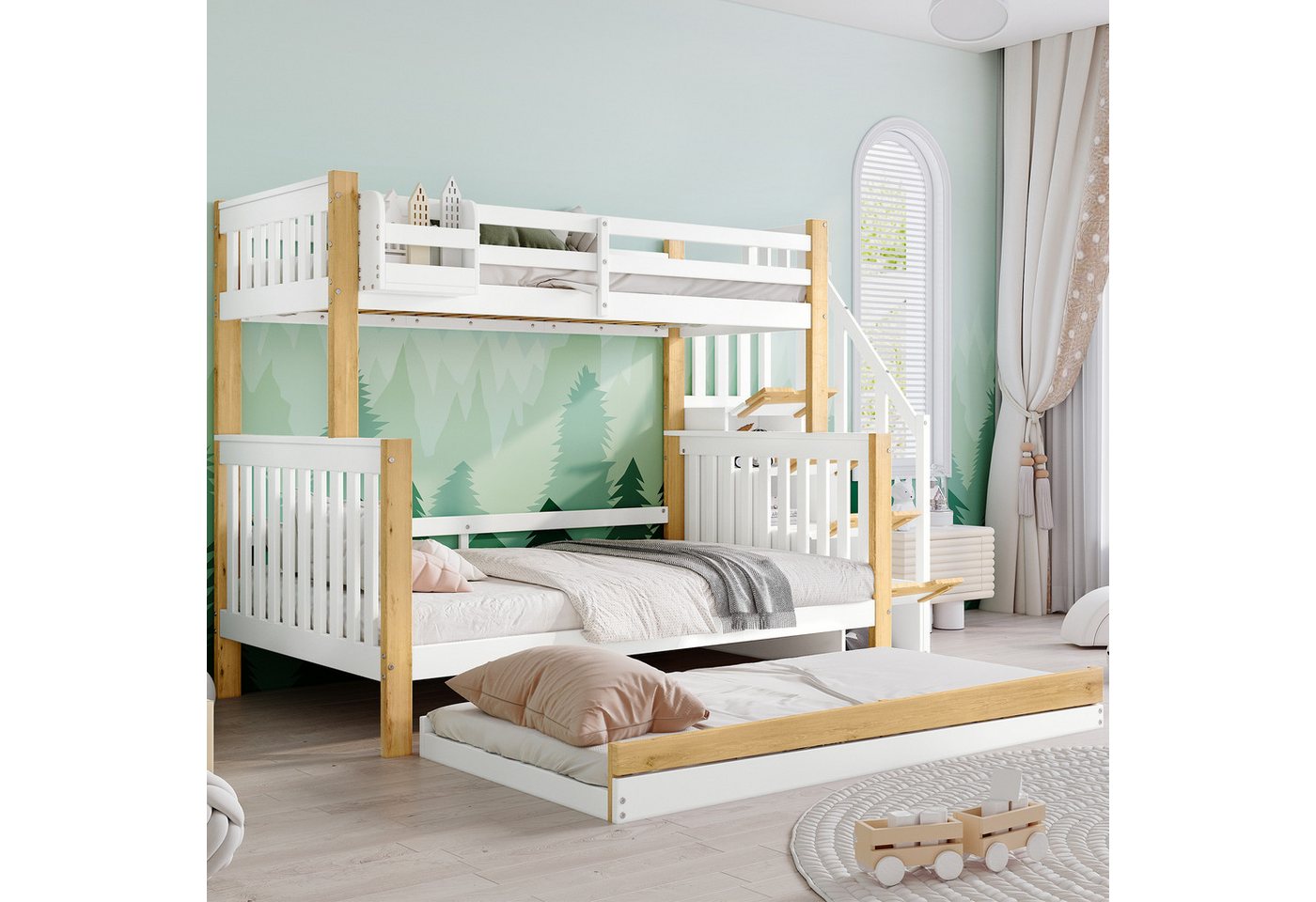 STILVORA Etagenbett 90x200mit Matratze und Stauraum,Kinderbett mit Rollbett & Lattenrost (Sicher & Platzsparend für Geschwister, 90x200&120*200cm), mit Matratze von STILVORA