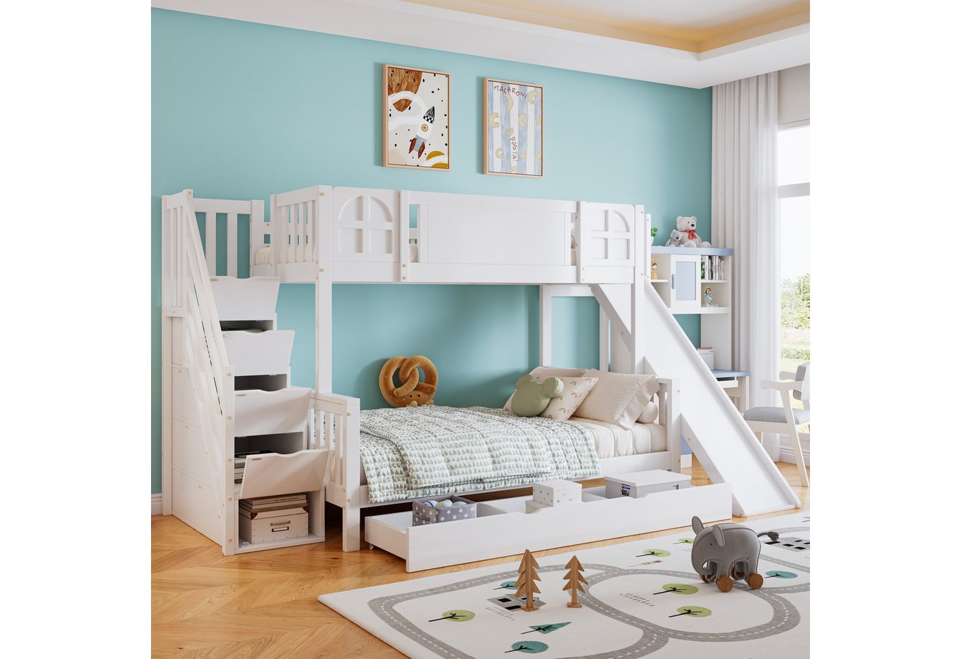 STILVORA Etagenbett mit Rutsche,90/120x200 Kinderbett Jugendbett mit Schubladen&Treppen (mit Rutsche und Stauraum, weiße Treppe mit 4 Schließfächern, Fensterdesign, sichere Liegefläche, mit praktischer Schublade, für Kinderzimmer, 90x200 cm), Ohne Matratze STILVORA Etagenbett mit Rutsche,90/120x200 Kinderbett Jugendbett mit Schubladen&Treppen (mit Rutsche und Stauraum, weiße Treppe mit 4 Schließfächern, Fensterdesign, sichere Liegefläche, mit praktischer Schublade, für Kinderzimmer, 90x200 cm), Ohne Matratze von STILVORA
