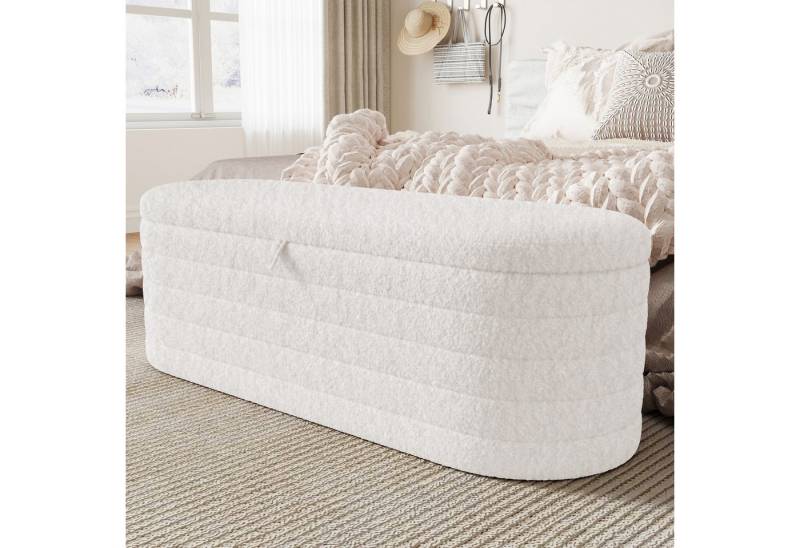 STILVORA Fußhocker 120x40 Fußhocker mit Stauraum,gepolsterter Sofahocker, Weiß (Eleganter Fußhocker mit Stauraum 120x40 cm – Teddyfleece-Stoff, klappbar als Sitzgelegenheit, verstecktes Fach für Kissen, Decken und Bücher., 120 x 40 cm) von STILVORA