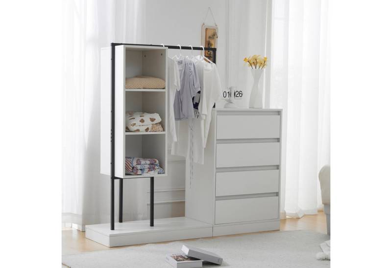 STILVORA Garderoben-Set mit Schubladen,Wandgarderoben Garderobenständer mit Kleiderstange, (Schubladenschrank, Kleiderschrank-Set, 1-St., mit 4 Schublade, Kleiderbereich und 3 offener Fächer), weißer Kleiderschrank, Kleiderstange von STILVORA