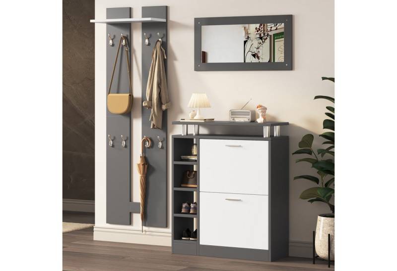 STILVORA Garderoben-Set mit Schuhschrank,Garderobenständer Wandgarderoben mit Haken&Spiegel, (Flurmöbel, 3-St., Spiegel, Regalwand, Schuhschrank), für Ihren Eingangsbereich von STILVORA