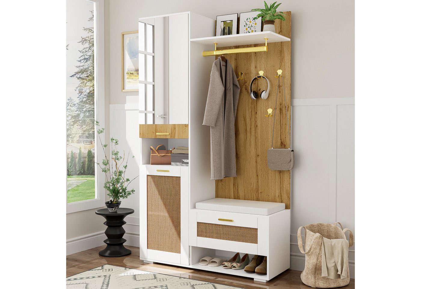 STILVORA Garderoben-Set mit Spiegel&LED,Garderobenständer Wandgarderoben mit Haken&Schuhbank STILVORA Garderoben-Set mit Spiegel&LED,Garderobenständer Wandgarderoben mit Haken&Schuhbank von STILVORA