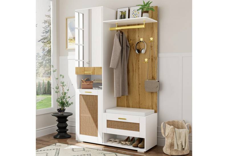 STILVORA Garderoben-Set mit Spiegel&LED,Garderobenständer Wandgarderoben mit Haken&Schuhbank STILVORA Garderoben-Set mit Spiegel&LED,Garderobenständer Wandgarderoben mit Haken&Schuhbank von STILVORA