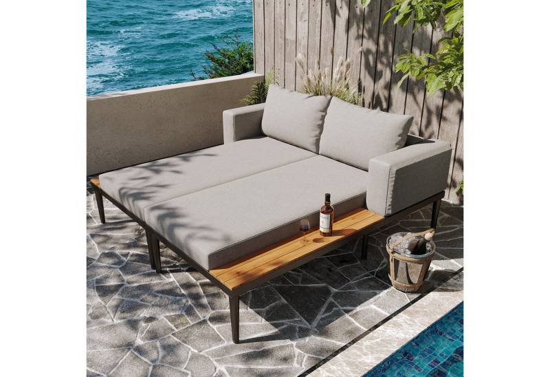 STILVORA Gartenlounge-Set Garten-Lounge-Sessel-Set,einstellbare Gartenliege mit Kissen&Fußhocker, (Liegestuhl, LoungeBett, Sonnenliege, 2-tlg., 2 Liegeflächen, mit Regalen), wasserdicht, Ideal für Garten, Terrasse und Balkon von STILVORA
