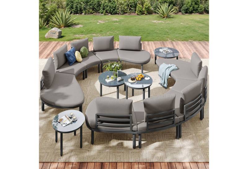STILVORA Gartenlounge-Set Gartenmöbel-Sets 10-er Set mit verstellbaren Füßen,Balkonmöbel Grau, (Gartenmöbel-Set für 10 Personen, 4 Couchtische aus gehärtetem Glas, verstellbare Füße, verzinkter Eisenrahmen, ergonomische Kissen – Robuste Gartenmöbel für Balkon, Terrasse und Garten., 2-tlg), mit Relaxfunktion von STILVORA