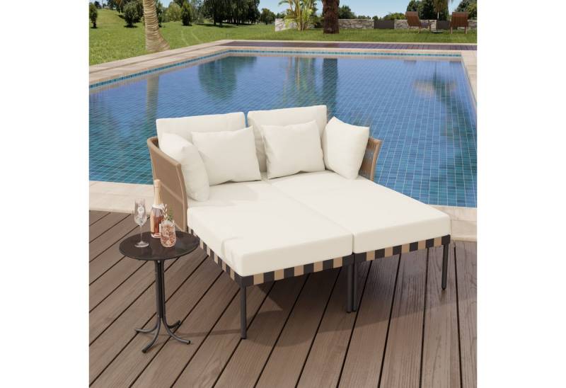 STILVORA Gartenlounge-Set Gartensofa mit liegefunktion Balkonmöbel-Set mit Couchtisch,Kissen, (Gartensofa, Outdoor Loungesessel,Balkonmöbel-Set, Loungemöbel, 3-tlg., Terrassenmöbel mit 2 Sofas, 4 Kissen, 1 Couchtisch), mit Abnehmbaren und Waschbaren Kissen von STILVORA