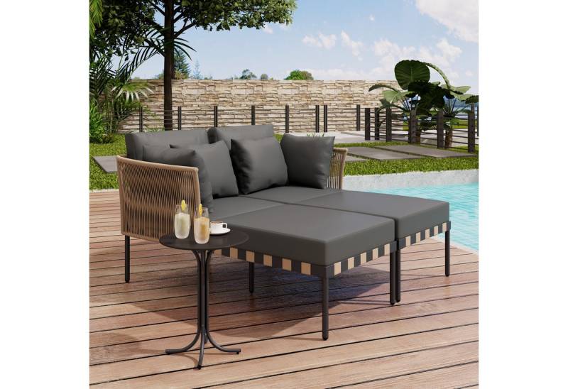 STILVORA Gartenlounge-Set Gartensofa mit liegefunktion Balkonmöbel-Set mit Couchtisch,Kissen, (Gartensofa, Outdoor Loungesessel,Balkonmöbel-Set, Loungemöbel, 3-tlg., Terrassenmöbel mit 2 Sofas, 4 Kissen, 1 Couchtisch), mit Abnehmbaren und Waschbaren Kissen von STILVORA