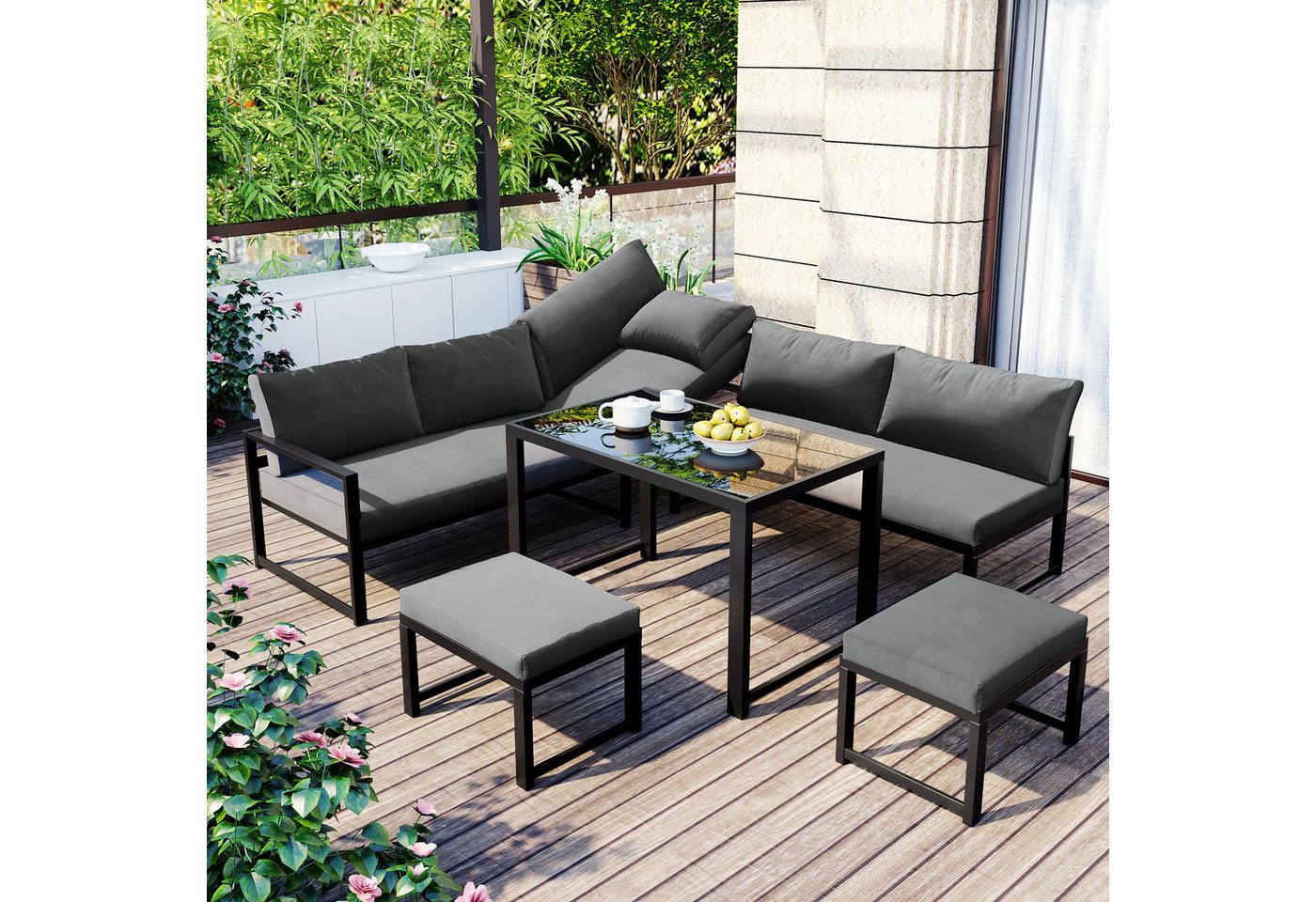 STILVORA Gartenlounge-Set mit Liegefunktion,Gartenmöbel-Set mit verstellbarer Rückenlehne,grau, (mit Liegefunktion verstellbare Rückenlehnen), für Garten Balkon von STILVORA