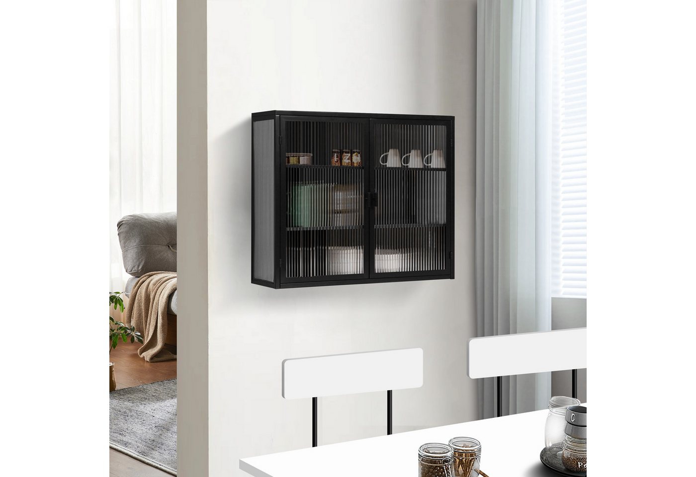 STILVORA Hängeschrank mit 2 Glastüren,Wandschrank mit dreistufiger Lagerung,Beistellschrank (Aktenschrank Stauraumschrank, wandmontiert oder freistehend, für Wohnzimmer, Badezimmer & Esszimmer) Gewichtskapazität: 5 kg pro Regal von STILVORA