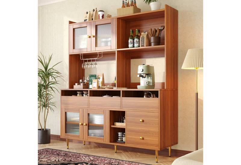 STILVORA Highboard Hochschrank mit Glastür,Weinglasregal&Stauraum,Vitrine mit Plattform von STILVORA