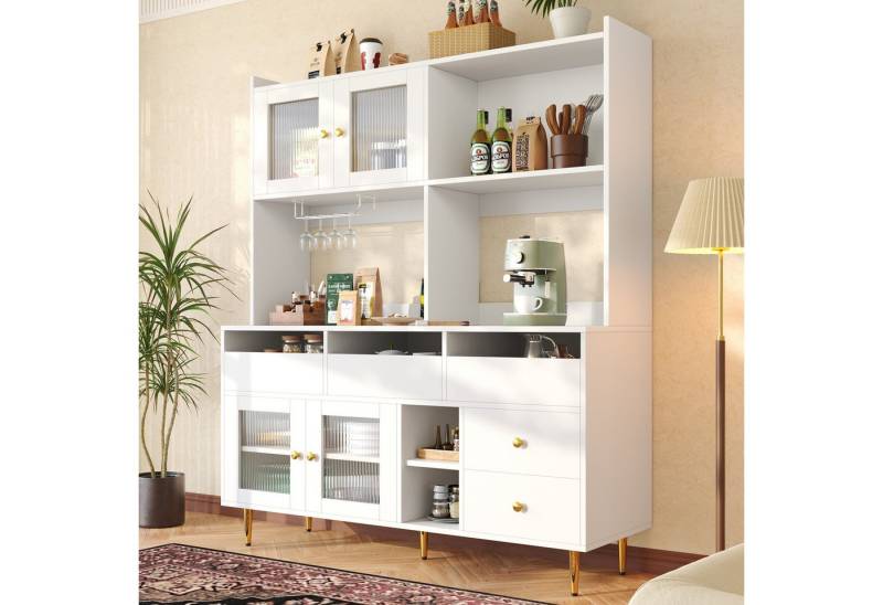 STILVORA Highboard Hochschrank mit Glastür,Weinglasregal&Stauraum,Vitrine mit Plattform von STILVORA