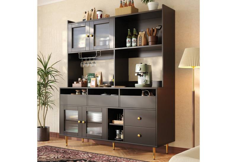 STILVORA Highboard Hochschrank mit Glastür,Weinglasregal&Stauraum,Vitrine mit Plattform von STILVORA