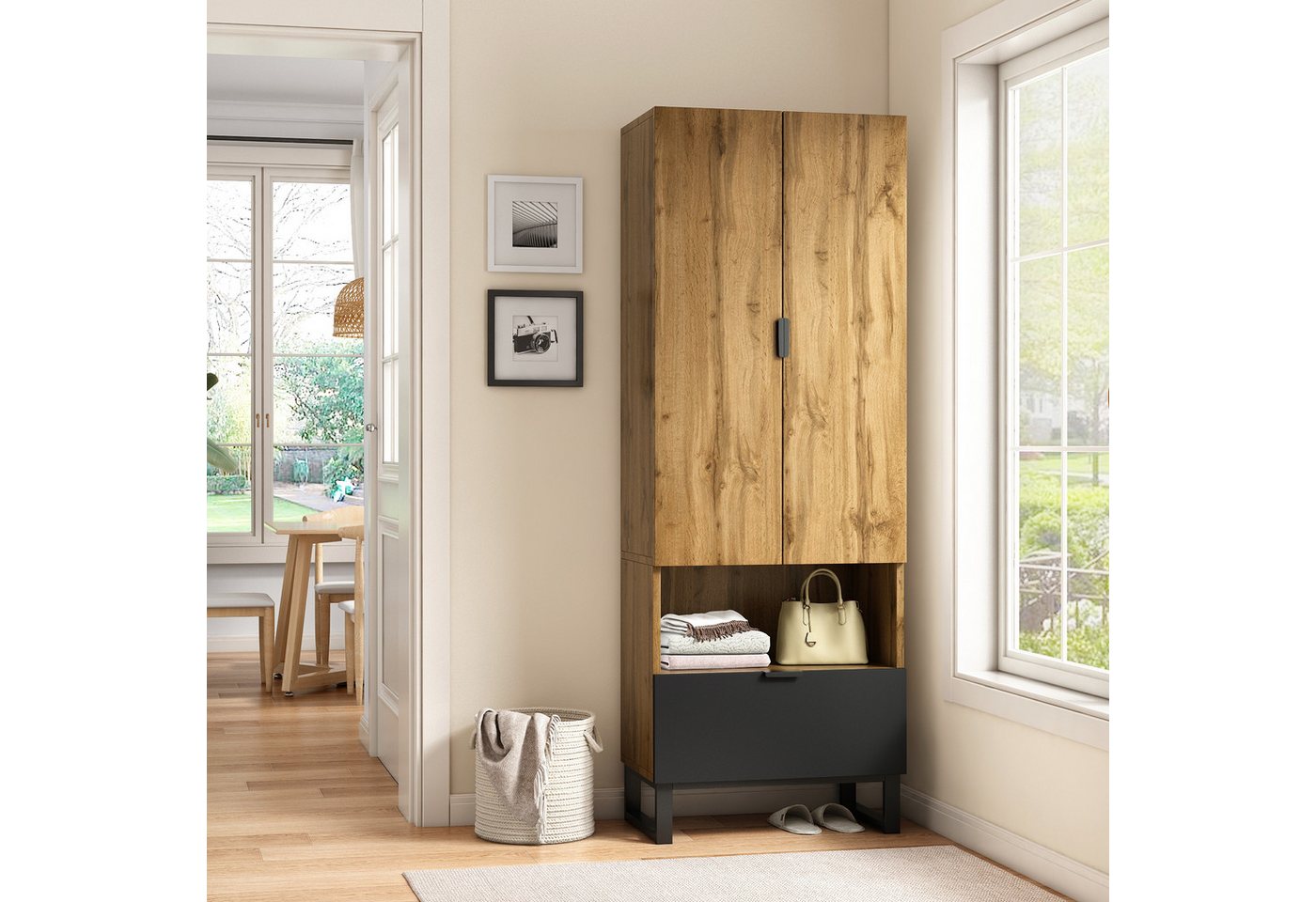 STILVORA Highboard mit Schublade,Wandgarderoben Garderobenständer mit Kleiderstange (Hochschrank, Kommode, 1 St., 2 Türen, 1 Schublade), mit verstellbaren Einlegeböden,Kleiderstange von STILVORA