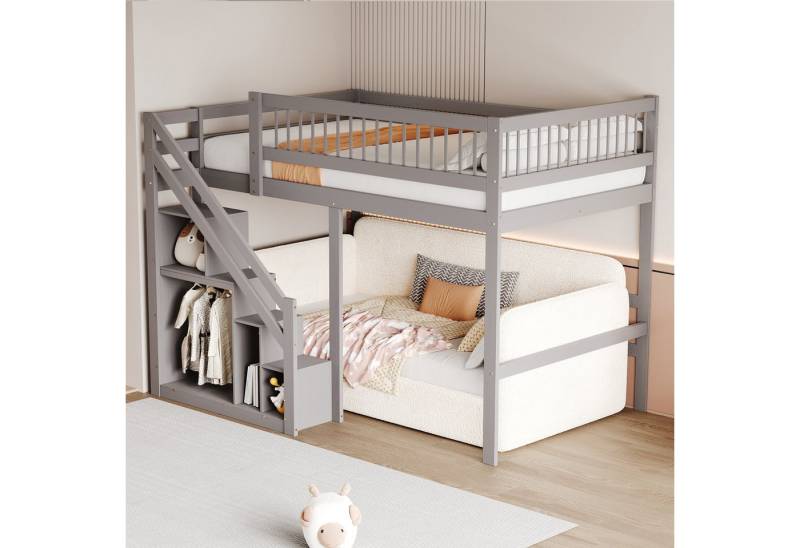 STILVORA Hochbett 140×200 Jugendbett mit Matratze,Kinderbett mit Stauraum und Treppe (Massivholzbett,mit Stufen-Stauschrank hohem Geländer, 140x200 cm) mit Matratze von STILVORA