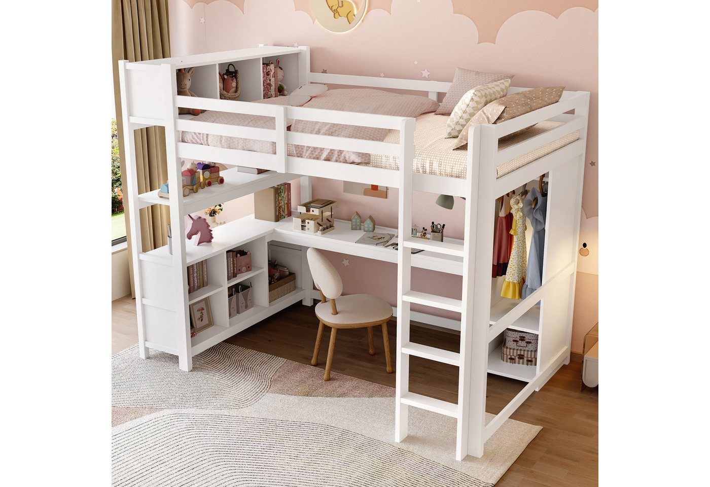 STILVORA Hochbett 140x200 mit Matratze&Ablagefächer,Jugendbett Holzbett mit Schreibtisch STILVORA Hochbett 140x200 mit Matratze&Ablagefächer,Jugendbett Holzbett mit Schreibtisch von STILVORA