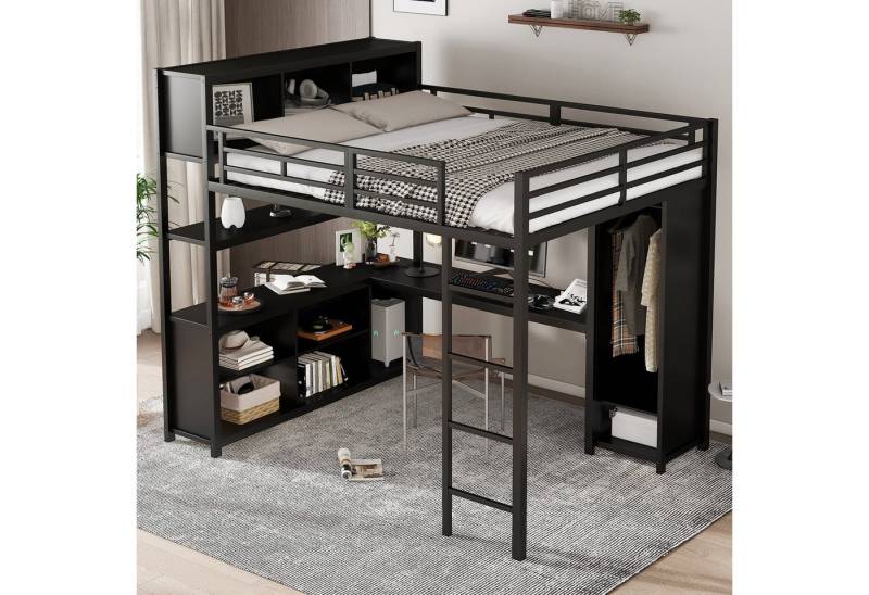 STILVORA Hochbett 140x200 mit Matratze&Schreibtisch,Jugendbett Eisenbett mit Stauraum von STILVORA