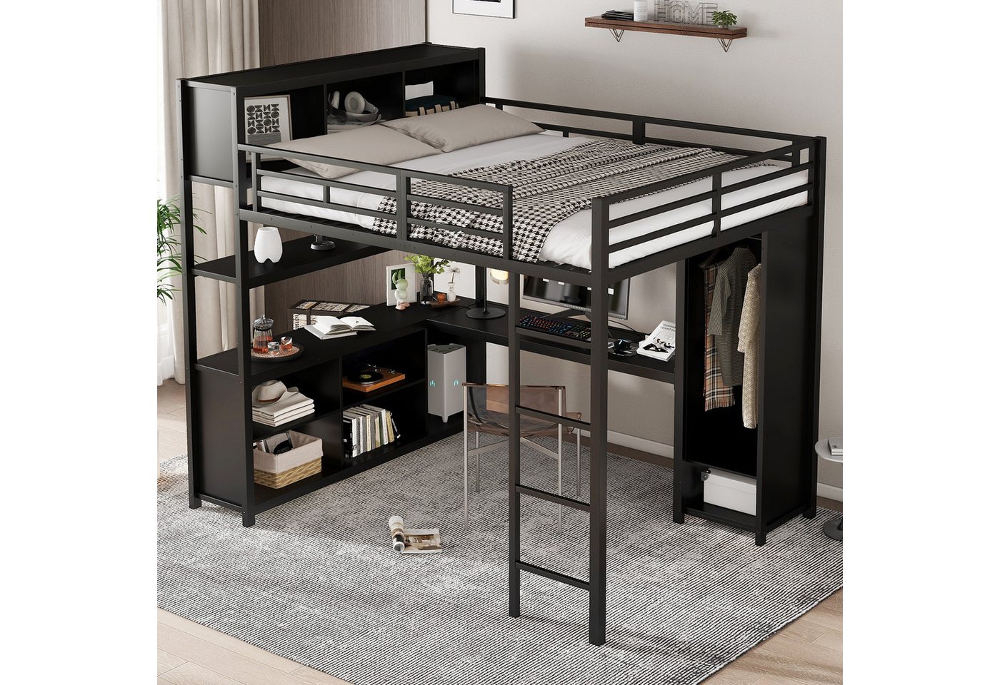 STILVORA Hochbett 140x200 mit Matratze&Schreibtisch,Jugendbett Eisenbett mit Stauraum STILVORA Hochbett 140x200 mit Matratze&Schreibtisch,Jugendbett Eisenbett mit Stauraum von STILVORA