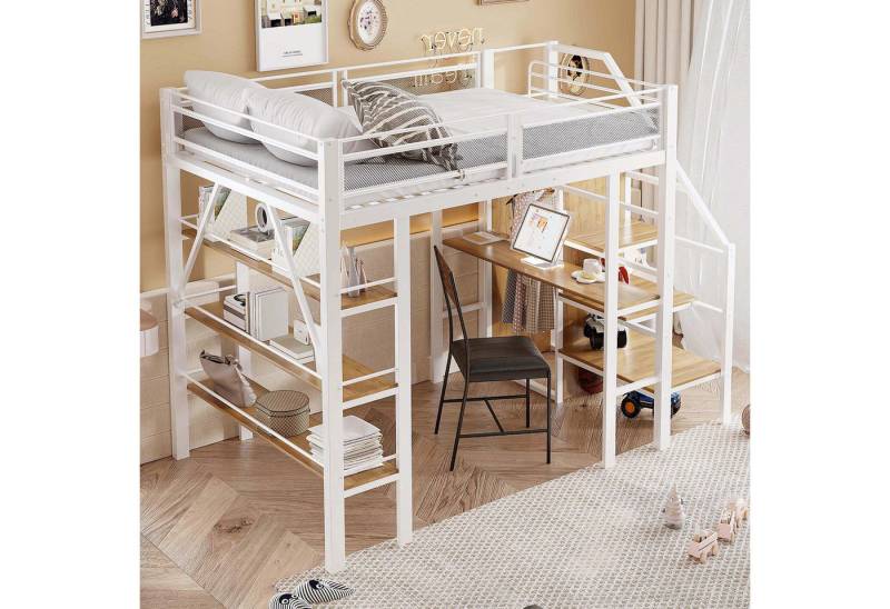 STILVORA Hochbett 140×200 mit matratze Jugendbett mit Schreibtisch,Eisenbett mit Schrank mit matratze von STILVORA